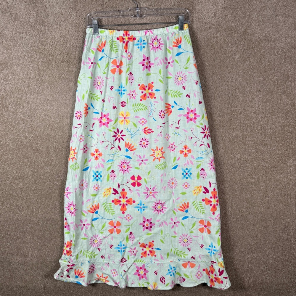 Habitat Maxi Skirt Womens Small Green Floral Linen Ruffle Hem Linen Lagenlook